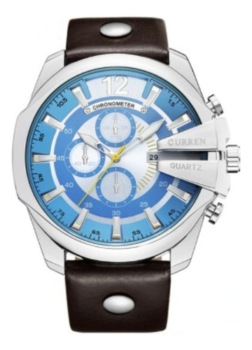 Relojes De Cuarzo Cronógrafo De Cuero Curren Para Hombre Color Del Bisel White/blue