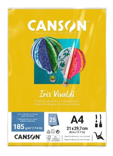 Papel Canson Iris Vivaldi A4 185g Amarelo 25 Folhas