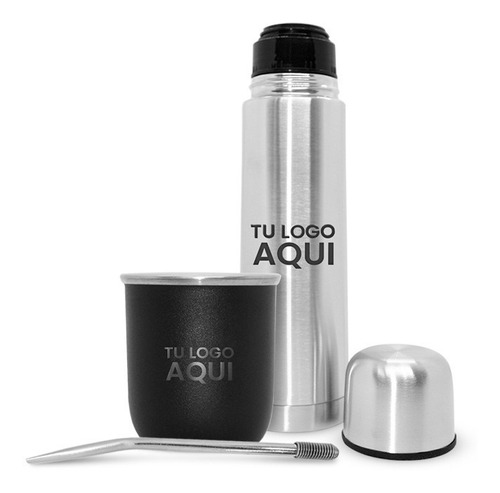 Termo Acero Inox 500 Ml + Mate Termico + Bombilla + Grabado