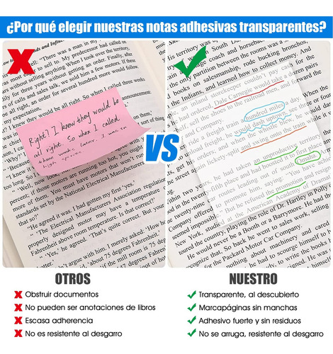 250 Notas Adhesivas Post It Transparente En 5 Colores