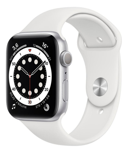 Imagen 1 de 8 de Apple Watch Series 6 (GPS) - Caja de aluminio plata de 44 mm - Correa deportiva blanco