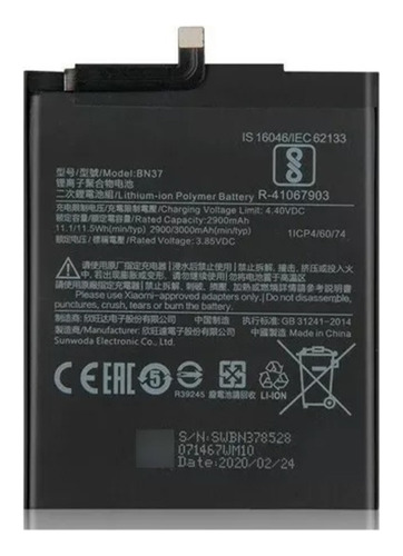 Bateria Pila Xiaomi Redmi 6 6a A Bn37 Bn 37 Garantizada