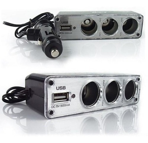  Triple Adaptador 3 Bocas 12v 24v + 1 Cargador Usb Para Auto