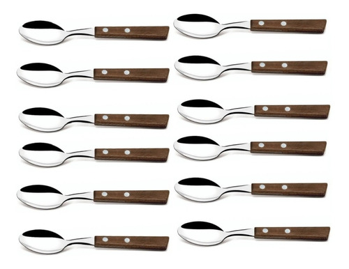 Set 12 Cucharas Acero Inoxidable Cubiertos Madera Cocina