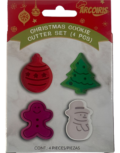 Set Sello Cortadores Galletas Esfera Pino Mono de Jengibre y Muñeco de Nieve Navideños