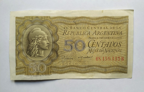 Billete De 50 Centavos Moneda Nacional, Serie B. S/ Circular