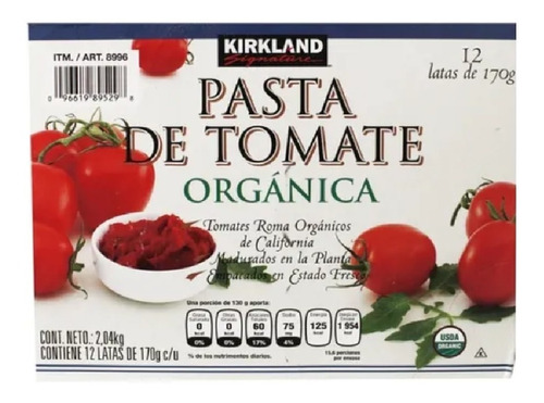 Pasta De Tomate Organico 12 Latas De 170 Gr Kirkland