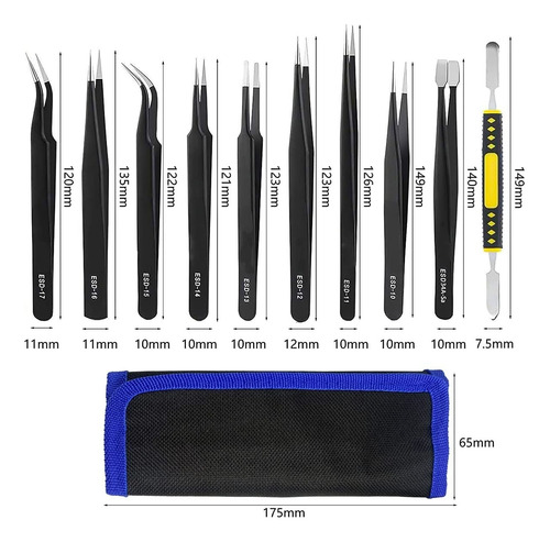 Set De 10 Pinzas De Precisión Para Joyería Y Electrónica