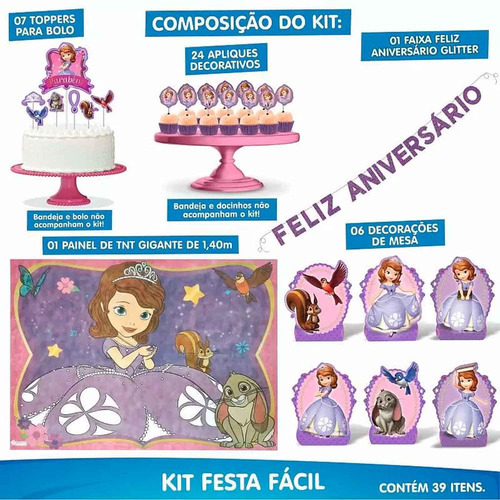 Kit Festa Princesa Sofia Original Simples E Barato 39 Itens