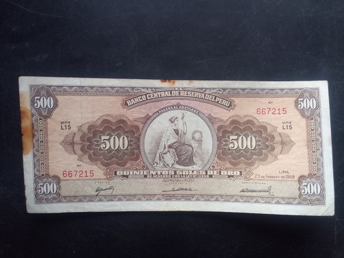 Billete Perú 500 Soles De Oro 23 De Febrero De 1968