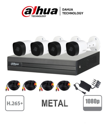 Kit 4 Camaras 2mp Metalicas Dvr 1080n P2p H265+ 20m 