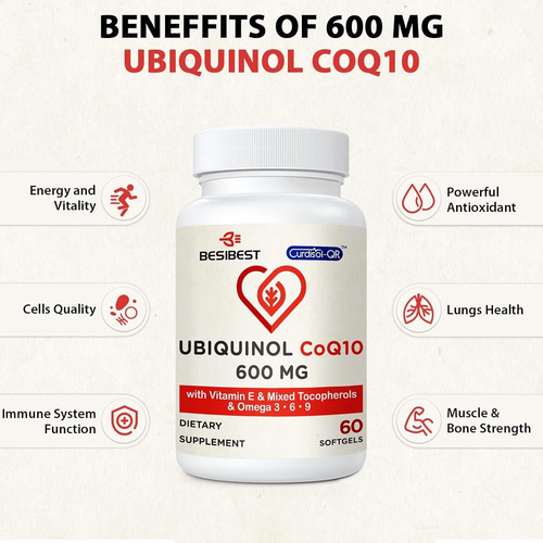 Ubiquinol Coq10-600mg- Vitamina E- Omega 369 Premium Usa