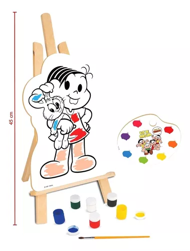 Kit Pintura Infantil no Cavalete c/ 1 Tela, 2pinceis,6guache