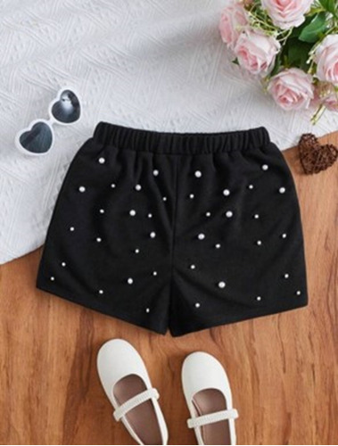 Shein Chicas Shorts Con Cuenta De Perla De Cintura Elástica