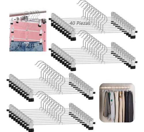 OWKUAN 40 Pzas Pantalón Percha Gancho Para Ropa Remera Con Clips Gris