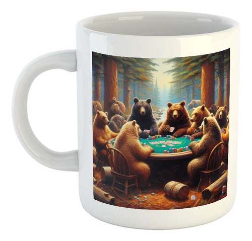 Taza Ceramica Osos Jugando Al Poker Cartas Ocio Sports