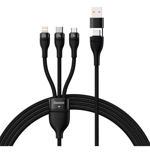 Cable C/rapida 2 En 3 Usb-c/light/micro 100w 1,2 Mts Negro