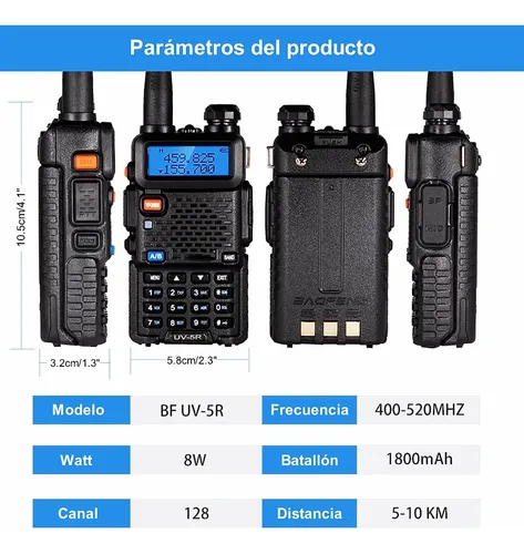 8w Radios De Comunicacion Walkie Talkie Uv5r 128 Canale 10km