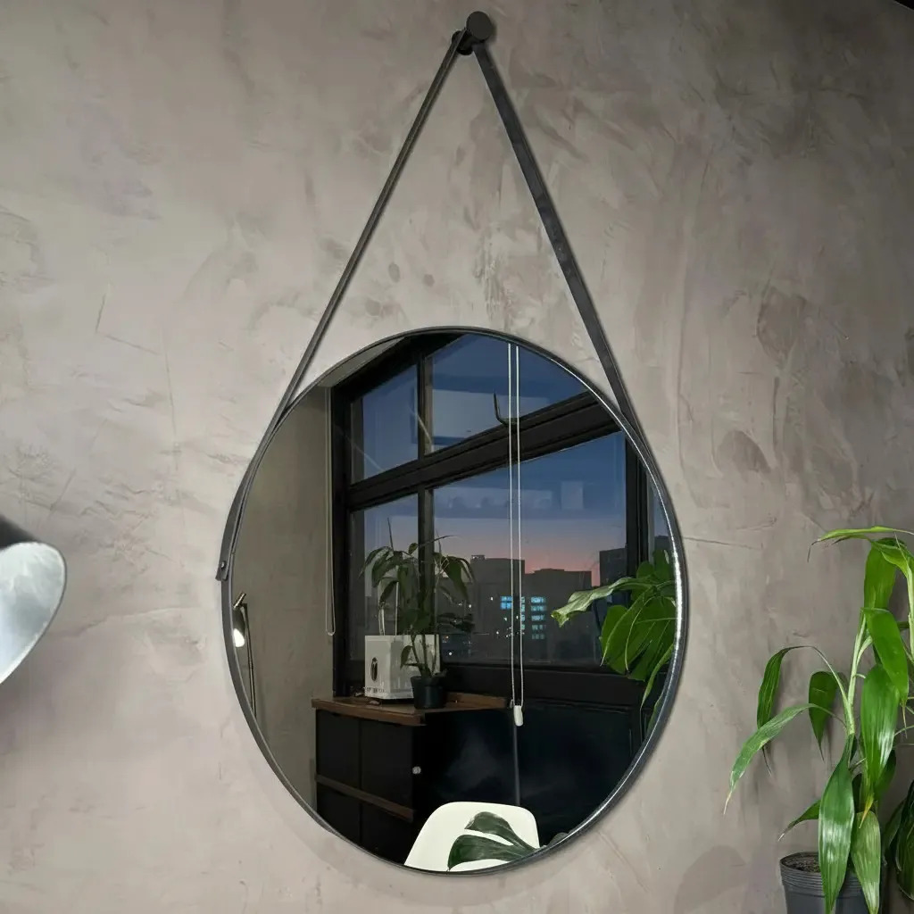 Espelho Escandinavo Sala Quarto Banheiro 60cm Redondo Alça Moldura Preto