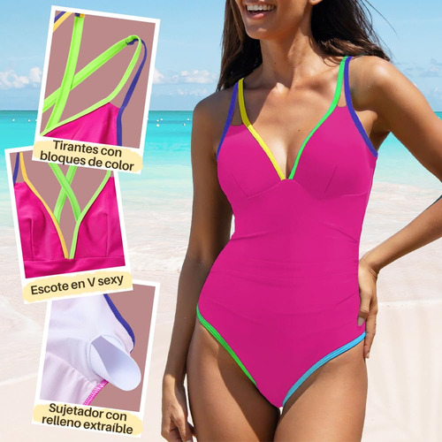 Bañador Una Pieza Para Mujer Traje Baño Con Bloques Color