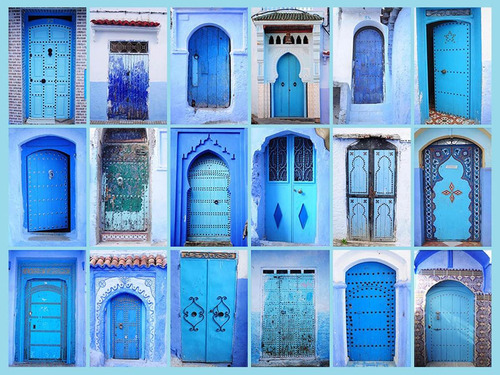 Imagen 1 de 4 de Lienzo Tela Puertas Turquesas Vintage 74 X 100 Cm