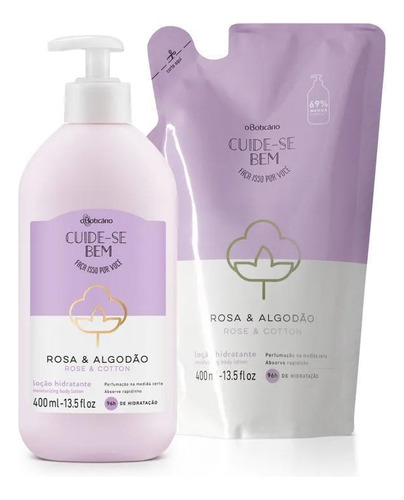 Kit Cuide-se Bem Rosa E Algodão 400ml + Refil 400 Boticario