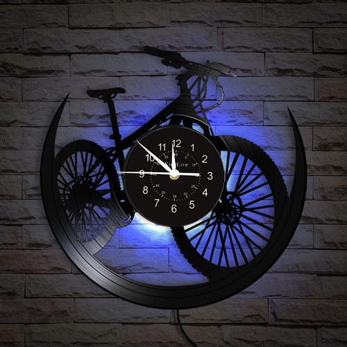 Lámpara De Pared Led Bicicleta De Montaña Vinilo Disco Reloj