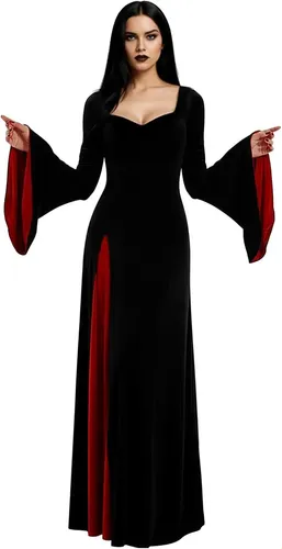 Morticia Addams - Disfraz de piso para mujer, vestido gótico vintage, disfraz de bruja sexy para Halloween, fiesta de carnaval Morticia Addams - Disfraz de piso para mujer, vestido gótico vintage, disfraz de bruja sexy para Halloween, fiesta de carnaval