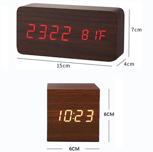 Reloj Despertador Digital Multifuncional Diseño Madera