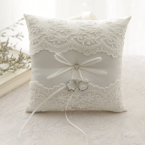 Almohada De Encaje For Anillos De Boda, Con Perlas,