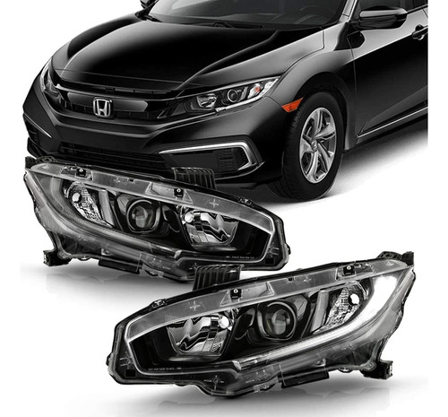 Acanii - Para Modelo Halógeno 2016-2021 Honda Civic Black Ho