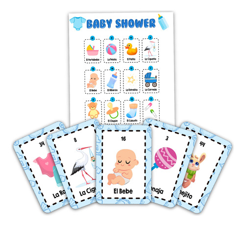 Lotería Baby Shower Niño 80 Tablas Imprimibles Juegos Extras