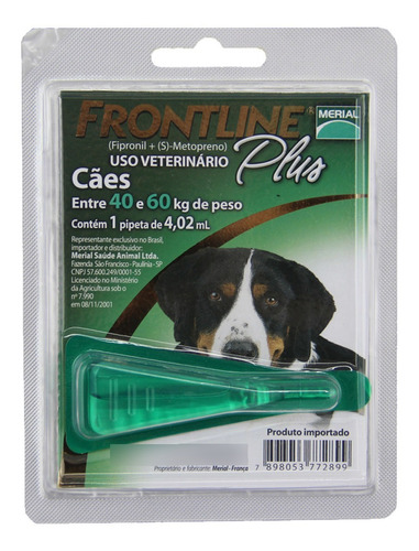 Frontline Plus Cães 40 A 60kg Merial Antipulgas