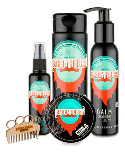 Kit Para Barba Rubra Óleo Shampoo 3x1 Balm Cera E Pente