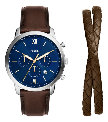 Reloj Fossil Hombre Fs6018set Marrón Plateado Azul