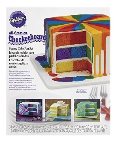 Wilton Square Rainbow Checkerboard Cake Pan Juego De 4 Pieza