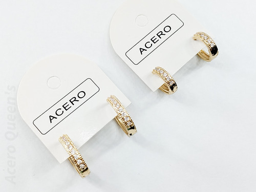 Set 2 Pares Aros Cubic Colgante Dorado Acero Quirurgico