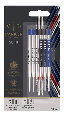 6 Repuestos Lapiceras Parker Quik Y Quinkflow Negro Y Azul