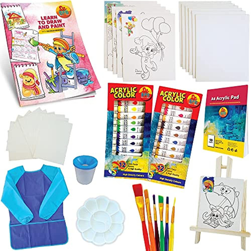 Kids Paint Set With Learn How To Draw Booklet, 58pcs Kit De 