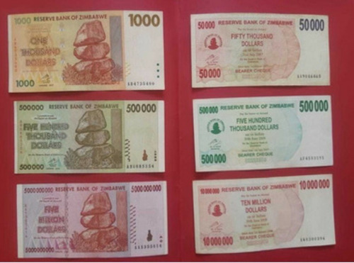 Colección De 6 Billetes De Zimbabwe. Usados, Buen Estado.