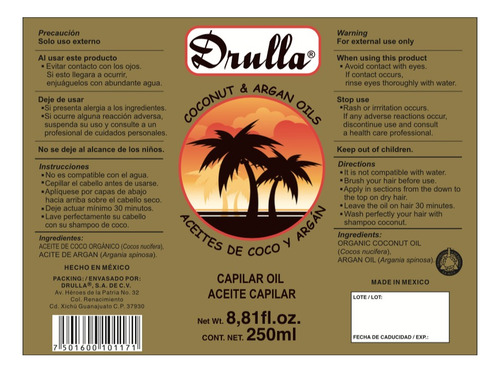Aceite Capilar De Coco Y Argán Drulla
