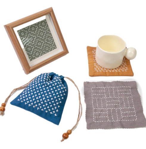 Kit De Bordado Costura Sashiko Con Plantillas Hidrosolubles Blanco