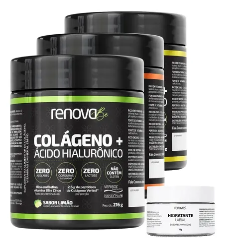 Kit 3x Colágeno + Ácido Hialurônico Renova Be Colágeno Hidrolisado