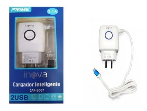 Cargador Inova Prime Carga Rapida 5.1amp Con Cable Y 2usb V8