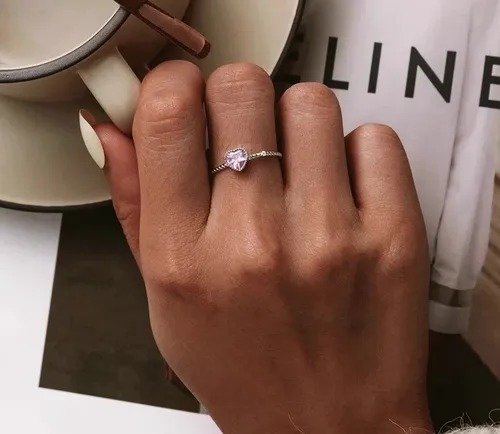 Anillo Plata 925 Mujer Coraz n Amor Circ n Rosa