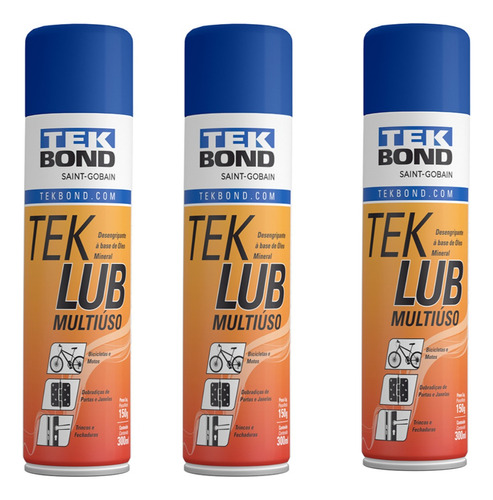 Kit 3 Óleo Desengripante Teklub Multiuso Spray 300ml Tekbond