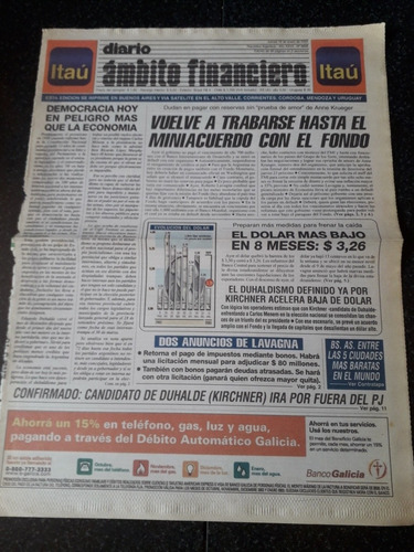 Tapa Diario Ambito Financiero 16 1 2003 Lavagna Economía Fmi