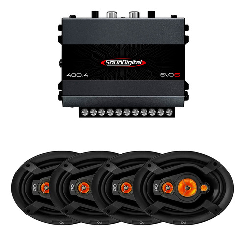 Soundigital Sd-400.4 Amp Kit 400 Rms+ Par Kit Falante 6x9pol