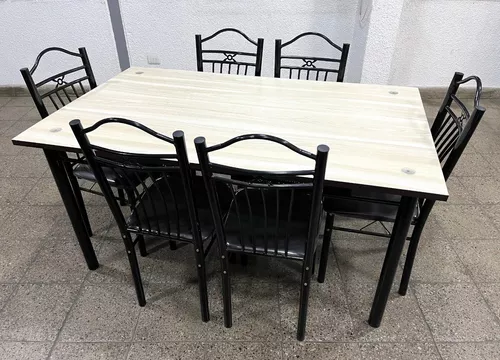 ▷ Mesa Comedor Krikor Con 6 Sillas Roble Mdf 150x90x74 Cm