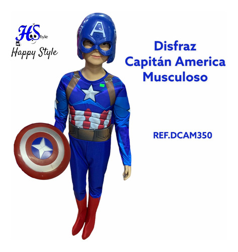 Disfraz Capitán América Musculos Delgados + Escudo ( Hstyle)